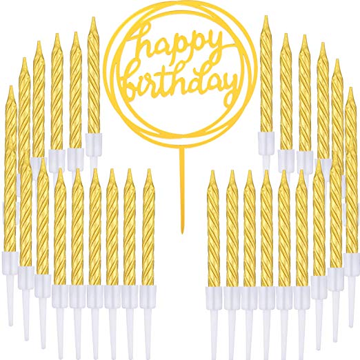 Boao 50 Pieces Gold Spiral Cake Candles and Happy Birthday Cake Topper for Cake Decoration Supplies, 51 Pieces Totally