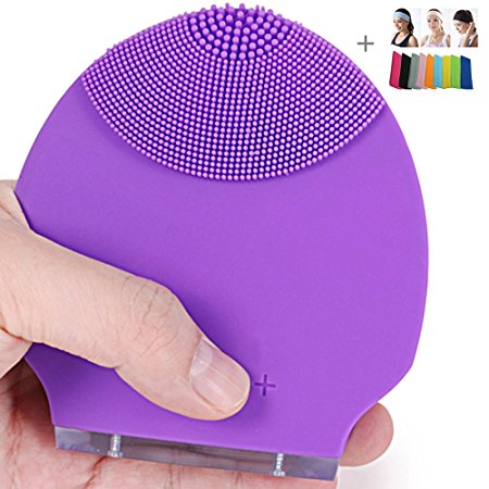 Sonic Face Cleaning Brush Rechargeable Silicone Skin Care Facial Cleansing Brush, Safe Natural PleasingCare Cleansing Face Machine(Purple)