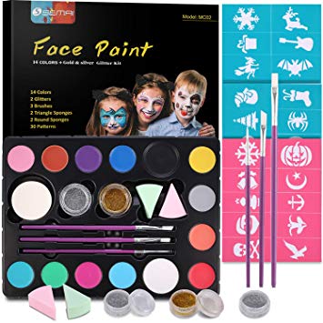 Face Paint Kits for Kids, Semai 14 Colors Professional Face Painting Kits Washable Non-Toxic Face & Body Paint with Stencils, Great for Theme Birthday Party and Halloween Makeup, Face Painting Book