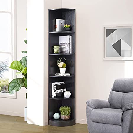 ICE ARMOR 5 Tier Corner Bookcase Wooden Display Bookshelf Storage Rack Multipurpose Shelving Unit for Living Room Home Office in Black Finish, (99JET100-2022-15)