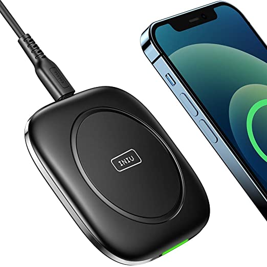 INIU Wireless Charger, 15W Fast Wireless Charging Pad Stand with First-Seen Smart Adaptive Indicator for iPhone 12 11 Pro Max Mini XR XS X 8 Plus Samsung S20 S10 S8 Note20 AirPods LG Google etc