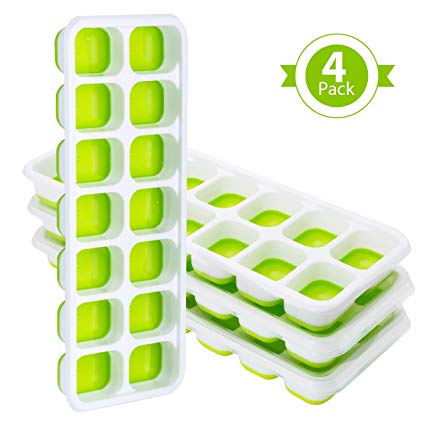 TOPELEK 4 Packs Ice Cube Tray, LFGB Certified BPA Free Ice Cube Tray Moulds with Non-Spill Lid, Best for Freezer, Baby Food, Water, Whiskey, Cocktail and Other Drink