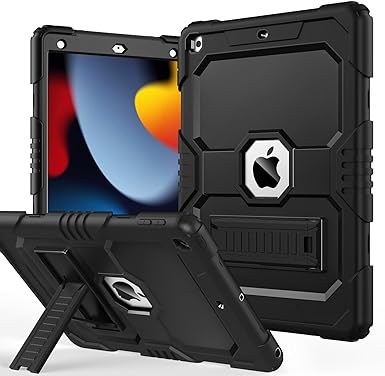 OKP Case for iPad 9th/ 8th/ 7th Generation (2021/2020/2019), Heavy Duty 10.2 inch iPad Shockproof Rugged Protective Cover with Built-in Stand, Hard iPad 9 8 7 Gen Cases for Kids Girls Boys, Black