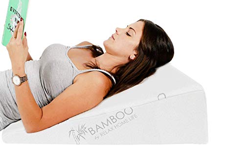 Relax Home Life 7.5 Inch Bed Wedge Pillow for Acid Reflux, 1.5 Inch Memory Foam Top with Bamboo Cover, 25" W x 26" L x 7.5" H, White