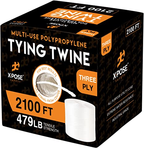 Polypropylene Twine - 3 Ply x 2100 Ft White Poly Twine - Twine for Bundling, Packaging and Shipping Twine, Outdoor Twine, Garden Twine for Climbing Plants, Tomato Twine, Baler Twine - by Xpose Safety