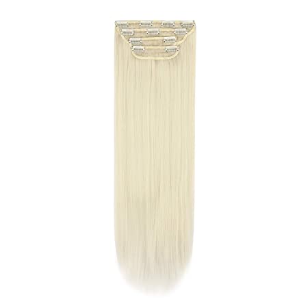 REECHO 26" Straight Super Long 4 PCS Set Thick Clip in on Hair Extensions White Blonde