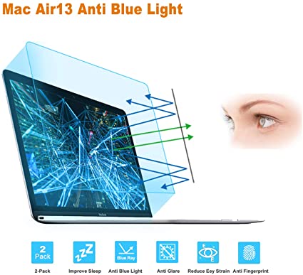 FORITO Anti Blue Light Anti Glare Screen Protector for MacBook Air 13-inch with Retina Display and Touch ID, 2-Pack Eye Protection Blue Light Blocking 2019 2018 Newest MacBook Air 13 Model A1932