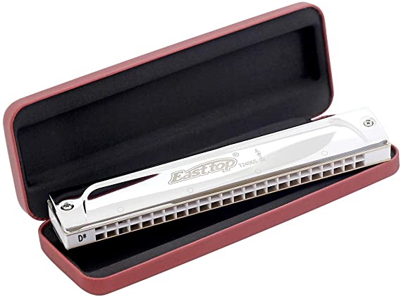 East top 24 Holes Professional Tremolo Harmonica Key of Eb, T2406S Harmonica For Adults, Professional Band Player and Students