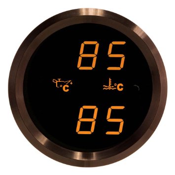 VEI Systems Dual-Display gauge: 160 deg-C oil temperature and 160 deg-C water/coolant temperature (orange/black)