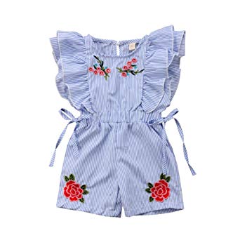Toddler Baby Girl Flower Romper Kid Summer Stripe Ruffle Floral Bodysuits Jumpsuit Outfits Clothes