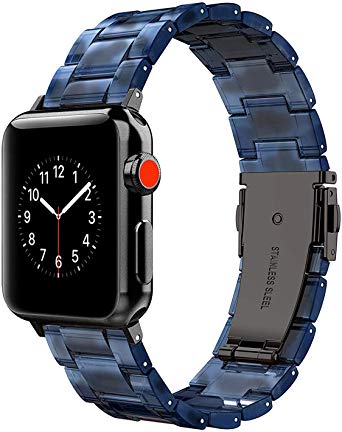 Wearlizer Black Blue Compatible with Apple Watch Bands 38mm 40mm for iWatch Mens Lightweight Resin Cool Straps Replacement Wristband Womens Bracelet (Metal Steel Clasp) Series 5 4 3 2 1 Sport Edition