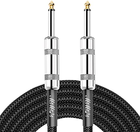 Guitar Instrument Cable 1/4 inch Color Tweed Jacket Instrument Cable 10 ft for Electric Guitar, Bass Guitar, Electric Mandolin- Single (Black Straight)