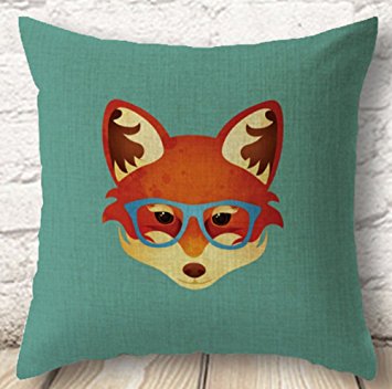 The Lovely Animal the Fashion Fox Head Throw Pillow Case Cushion Cover Decorative Cotton Blend Linen Pillowcase for Sofa 18 "X 18 " (2)