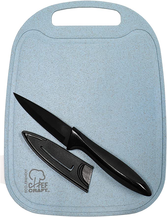 Chef Craft Select Wheat Straw Cutting Board and Knife Set, 10 inch x 7.5 inch, Blue