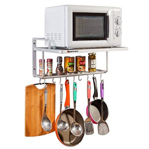 SPACECARE Double Bracket Alumimum Microwave Oven Wall Mount Shelf With Removable Hook-MSHF004