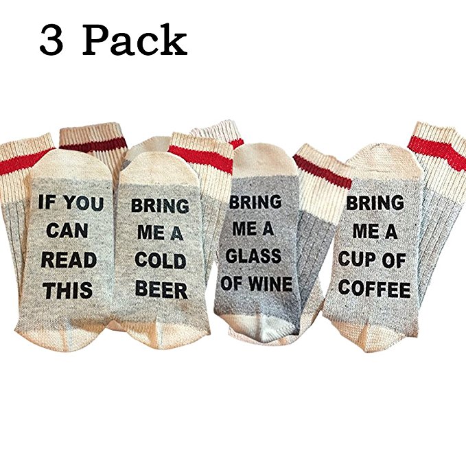 Pxmoda Christmas (3 Pairs) Soft unisex sock IF You Can Read This PLEASE Bring Me Some Wine