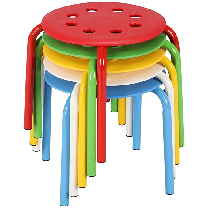 Yaheetech 12" Plastic Stack Stools - Colored Classroom Stackable Stools Chairs for Kids Students Metal Leg Bar Stools Pack of 5