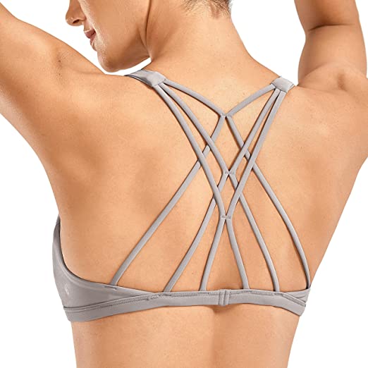 CRZ YOGA Women's Cute Yoga Sports Bra Strappy Sexy Back Padded Low Impact Workout Clothes Bra Tops