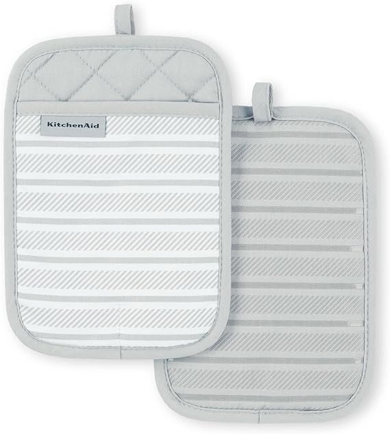 KitchenAid Albany Pot Holder 2-Pack Set, Matte Grey, 7"x10"