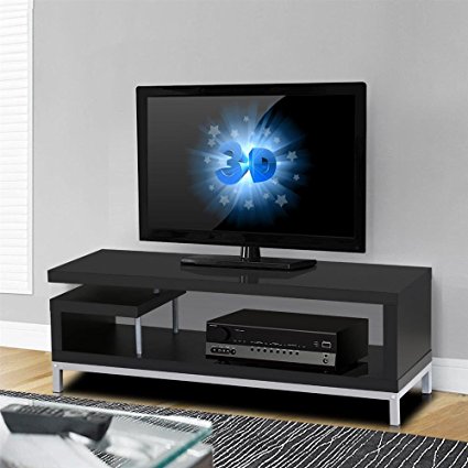 Yaheetech Black Wood TV Stand Console Table Home Entertainment Center Media Cabinets with Steel Leg for Flat Screens