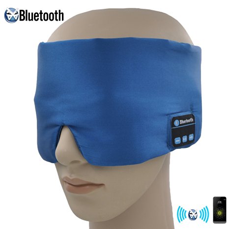GoldWorld Ultra Soft Comfortable Silk Bluetooth Wireless Sleep Headphones Eye Mask Built-in Speaker with Stereo Sleeping Earphone for Bedtime & Travel (Light Blue)
