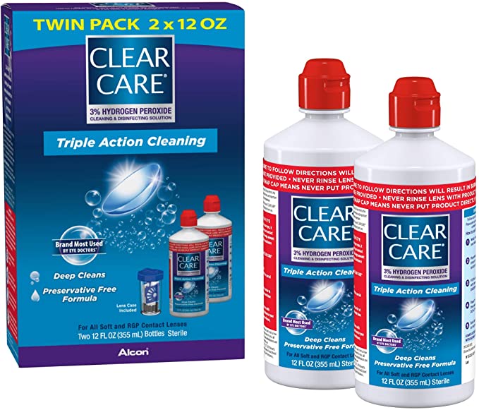 Clear Care Cleaning & Disinfecting Solution with Lens Case, Twin Pack, 12 Fl Oz (Pack of 2)