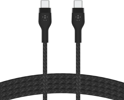 Belkin BoostCharge Pro Flex Braided USB C charger cable, USB-IF certified Power Delivery PD type C fast charging cable for iPhone 15, Samsung Galaxy S23, MacBook Pro, iPad, Pixel and more – 1m, black