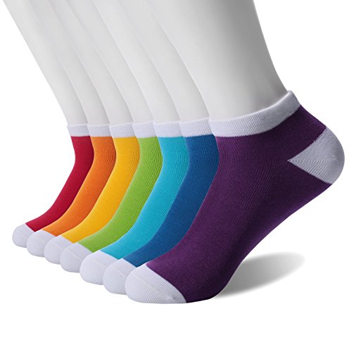 DANTENG Women's Cotton No Show Socks, Fashion Colorful Ankle Socks - Pack of 7