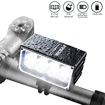VICMAX Led Bicycle Light A8 7200 Lumens 8Pcs x Cree XM-L2 U2, 6x2200mAh Battery(Samsung 18650 Lithium Battery) with Waterproof Box IPX-6 Water proofing By