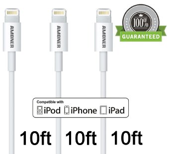 Amoner 3pcs iPhone 8 pin Lightning to USB Charging Cable Cord- 10 Feet