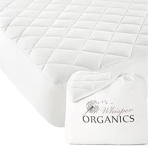 Whisper Organics Luxury Quilted Mattress Pad - Exquisite Softness 100% Organic Cotton Mattress Protector - Fair Trade, GOTS Certified Breathable Protective Cover, 17" Deep Pocket (Queen, Pure White)