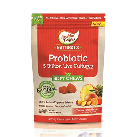 Healthy Delights Naturals, Probiotic Soft Chews, Supports Immune Health, Digestive Balance, Containing 5 Billion CFU’s to help restore digestive balance, Delicious Tropical Punch Flavor, 30 Count