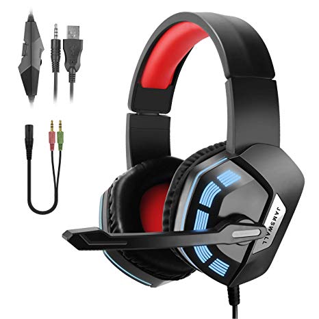 JAMSWALL PS4 Headset Xbox one s Headset 3.5mm Wired Gaming Headset with Stereo Surround Sound, LED Gaming Headphones with Mic for Laptop Mac Smart Phone Xbox one new