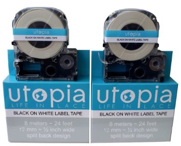 Utopia® Label Tape Refill Cartridge for Epson LabelWorks LW-300 LW-400 LW-500 LW-600 LC-4WBN9 2-PACK (Black on White)