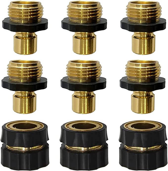 Garden Hose Quick Connector Aluminum 3/4" GHT Thread Garden Hose Fitting Quick Connector No-Leaks Water Hoses Quick Connect Release Male and Female Value Pack （6 Male Connectors   3 Female Connectors）