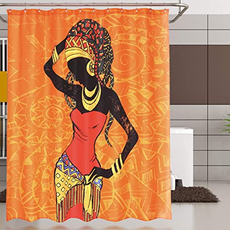 Mrs Awesome African Women Printed Shower Curtain, Water Repellent Bathroom Shower Liner, 69 x 72 inches, Multi-Colored