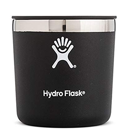 Hydro Flask 10 oz Double Wall Vacuum Insulated Stainless Steel Whiskey Rocks Glass with BPA Free Press-In Lid, Black