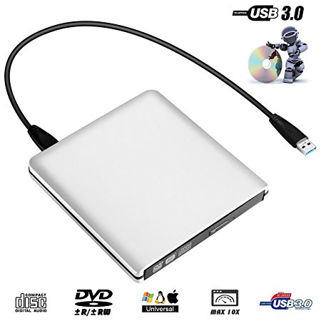 Emmako DVD Drive External USB 3.0 Ultra Slim CD drive Aluminium Player/Writer/Burner for Apple MacBook,Laptops,Desktops,Notebooks(Silvery)
