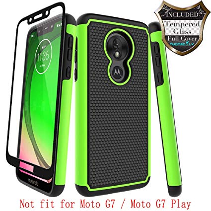 Moto G7 Power Case,Moto G7 Supra with [Tempered Glass Screen Protector] Nuomaofly Rugged Heavy Duty Shock-Absorption Protection (Green)