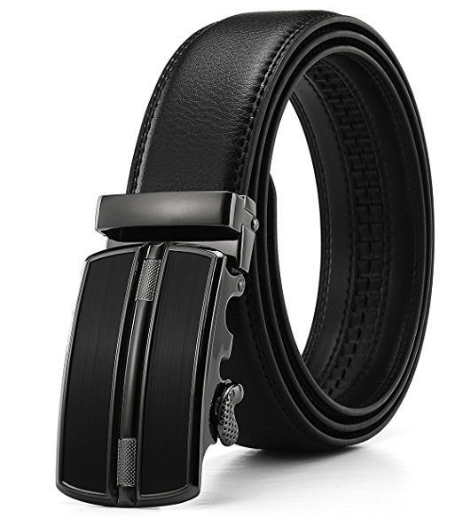 Xhtang Men's Bullet Buckle with Automatic Ratchet Leather Belt 35mm Wide 1 3/8"