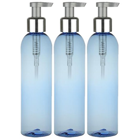 Moyo Natural Labs Lotion bottle 8 oz Soap Dispensers with Beautiful Silver Pump SOAP DISPENSER BPA Free Soap container Made in USA LIQUID CONTAINERS Light Blue Pack of 3