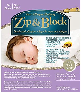 Zip&Block Waterproof Hypoallergenic, Anti-Allergen Crib Mattress Encasement with Breathable Comfort-Bed Bug Proof - Zipper Closure- Washable