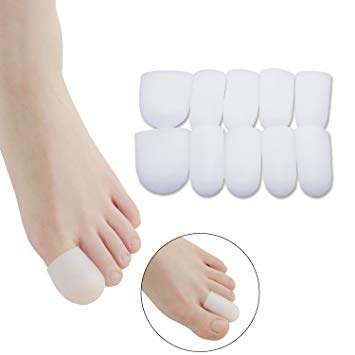 Sumifun - 10 Piece of 100% All Gel Toe Caps Comfortable Soft Material Protectors to Prevent Blisters Corns for Adult Big Toes and Small Toes