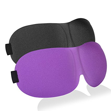 CoolingTech Sleep Mask, 3D Contoured & Comfortable Sleep Mask Adjustable Sleep Eye Mask for Sleeping, Travel, Shift Work, Naps, Best Sleeping Mask for Men Women (2 Pack, Black & Purple)