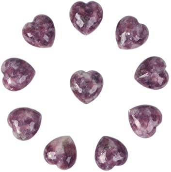 Justinstones Natural Lepidolite Lithium Mica Gemstone Healing Crystal 0.8" Mini Puffy Heart Pocket Stone Iron Gift Box (Pack of 10)