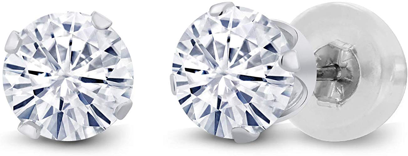 14K White Gold Stud Earrings Forever Classic Round 1.00ct (DEW) Created Moissanite by Charles & Colvard