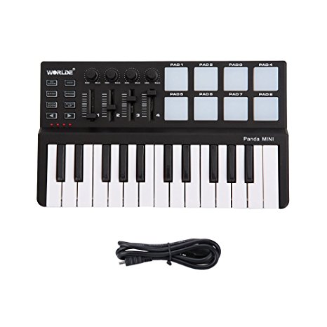 ammoon Worlde Panda mini Portable Mini 25-Key USB Keyboard and Drum Pad MIDI Controller