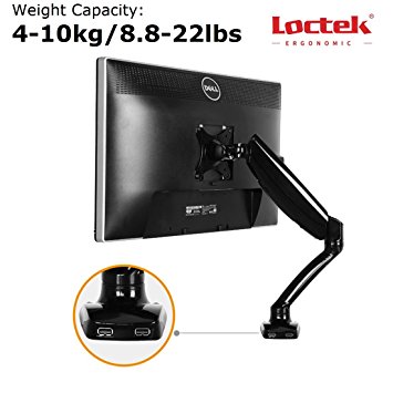 Loctek Full Motion swivel Desk top monitor arm workstation stand Heavy duty for 10''-27'' with USB Port fit for Samsung curved monitor Weight capacity 8.8lbs - 22lbs desk mount gas spring lcd arm LED/LCD/PDP Computer Monitor