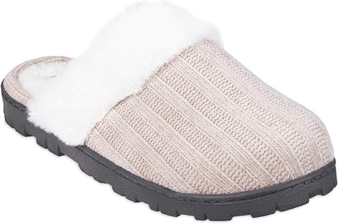 Chaps Women's Comfy Faux Fur House Slipper Scuff Memory Foam Slip on Anti-Skid Sole