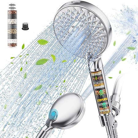 Filtered Shower Head with Handheld, High Pressure 9 Spray Mode Chrome Showerhead with Filters,detachable shower head,Water Softener Filters Beads for Hard Water -Remove Chlorine